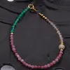 Bratara Turmalina roz, Cuart rutilat si Onix verde sfere fatetate cu element auriu, 3mm, imagine 2