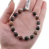 Bratara Ochi de tigru, Obsidian si Obsidian fulg de nea sfere 8mm si bumbi argintii, imagine 3