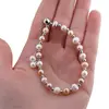 Bratara Perle de cultura albe, crem si roz cu bumbi argintii, 5-6mm, imagine 4
