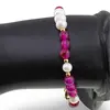 Bratara Agat roz sfere 6mm si Perle de cultura 5-7mm cu bumbi aurii, imagine 3