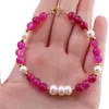 Bratara Agat roz sfere 6mm si Perle de cultura 5-7mm cu bumbi aurii, imagine 4