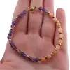 Bratara Ametist si Piatra Lunii piersica sfere cu bumbi aurii, 4mm, imagine 4