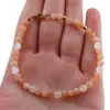 Bratara Piatra lunii piersica sfere 4mm si Piatra lunii alba sfere fatetate 5mm cu bumbi aurii, imagine 4