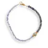Bratara Tanzanit sfere fatetate 2mm, Iolith discuri fatetate 3mm si element auriu