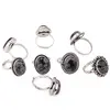 Inel reglabil cu montura argintie Obsidian fulg de nea, imagine 4
