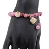 Bratara pe elastic cu Agat roz sfere 8mm si charm Maneki Neko, imagine 2
