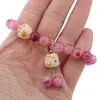 Bratara pe elastic cu Agat roz sfere 8mm si charm Maneki Neko, imagine 3