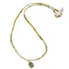 Colier Granat verde discuri fatetate 3mm si pandantiv cub fatetat 6-7mm