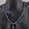 Colier Lapis lazuli discuri fatetate 4mm si pandantiv cub fatetat 8-9mm, imagine 2