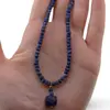 Colier Lapis lazuli discuri fatetate 4mm si pandantiv cub fatetat 8-9mm, imagine 3