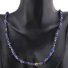 Colier Lapis Lazuli sfere si patratele 3-4mm cu Pirita patratele si sfera fatetata din Hematit auriu 6mm, imagine 3