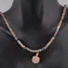 Colier Mix Piatra lunii piersica si gri discuri fatetate 4mm cu pandantiv cub fatetat 8mm, imagine 2