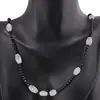 Colier Turmalina neagra sfere fatetate 3mm si Piatra lunii fatetata 8-12mm, imagine 3