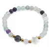 Bratara Fluorit sfere 6mm, Larvikit 8mm si steluta din Sidef 10mm cu bumbi aurii