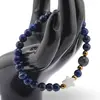 Bratara Lapis lazuli sfere 6mm, Larvikit 8mm si steluta din Sidef 10mm cu bumbi aurii, imagine 2