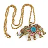 Colier Feng Shui auriu cu pandantiv Elefant colorat, 6,5cm