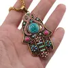 Colier Feng Shui auriu cu pandantiv Hamsa colorata, 6,5cm, imagine 3