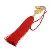 Amuleta breloc Feng Shui Dragon albastru model 2 cu pietre semipretioase si ciucure rosu, imagine 2