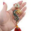 Amuleta breloc Feng Shui Dragon albastru model 2 cu pietre semipretioase si ciucure rosu, imagine 3