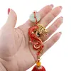Amuleta breloc Feng Shui Dragon rosu model 2 cu pietre semipretioase si ciucure rosu, imagine 3