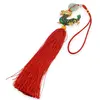 Amuleta breloc Feng Shui Dragon verde model 1 cu pietre semipretioase si ciucure rosu