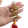 Amuleta breloc Feng Shui Dragon verde model 3 cu pietre semipretioase si ciucure rosu, imagine 3
