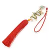 Amuleta breloc Feng Shui Dragon verde model 3 cu pietre semipretioase si ciucure rosu