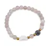 Bratara Agat gri sfere 6mm, Larvikit 8mm si luna din Sidef 12mm cu bumbi aurii