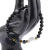 Bratara Agat negru sfere 6mm, Larvikit 8mm si luna din Sidef 12mm cu bumbi aurii, imagine 3