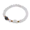 Bratara Cristal de stanca sfere 6mm, Larvikit 8mm si luna din Sidef 12mm cu bumbi aurii