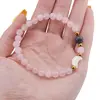 Bratara Cuart roz sfere 6mm, Larvikit 8mm si luna din Sidef 12mm cu bumbi aurii, imagine 3