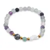 Bratara Fluorit sfere 6mm, Larvikit 8mm si luna din Sidef 12mm cu bumbi aurii