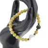 Bratara Jad olive sfere 6mm, Larvikit 8mm si luna din Sidef 12mm cu bumbi aurii, imagine 2