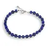 Bratara Lapis lazuli cuburi 4mm, sfere fatetate 2mm si argint 925