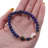 Bratara Lapis lazuli sfere 6mm, Larvikit 8mm si luna din Sidef 12mm cu bumbi aurii, imagine 3