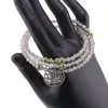 Bratara tripla ajustabila cu pietre semipretioase, Agat gri sfere 4mm cu charm floare de lotus si zirconiu verde, imagine 2