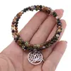 Bratara tripla ajustabila cu pietre semipretioase, Agat maro sfere 4mm cu charm floare de lotus si zirconiu verde, imagine 3