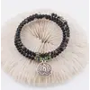 Bratara tripla ajustabila cu pietre semipretioase, Agat negru sfere 4mm cu charm floare de lotus si zirconiu verde, imagine 2