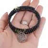 Bratara tripla ajustabila cu pietre semipretioase, Goldstone albastru sfere 4mm cu charm floare delotus si zirconiu verde, imagine 3
