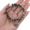 Bratara tripla ajustabila cu pietre semipretioase, Heliotrop sfere 4mm cu charm floare de lotus si elemente cu zirconiu verde, imagine 3