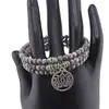 Bratara tripla ajustabila cu pietre semipretioase, Jasp earth sfere 4mm cu charm floare de lotus si zirconiu verde, imagine 2