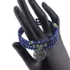 Bratara tripla ajustabila cu pietre semipretioase, Lapis lazuli sfere 4mm cu charm floare de lotus si elemente cu zirconiu verde, imagine 2