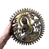 Decoratiune din lemn Buddha sculptat cu accente aurii, imagine 3