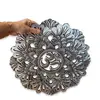 Decoratiune din lemn Mandala sculptata cu simbolul OM, argintie, imagine 3
