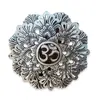 Decoratiune din lemn Mandala sculptata cu simbolul OM, argintie