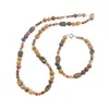 Set colier si bratara Mookait sfere 6mm, Ochi de tigru neuniform 12mm, Carneol sfere 4mm si Hematit auriu