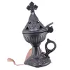 Vas pentru ardere tamaie si ierburi, metal culoare gri inchis, 15cm, imagine 3
