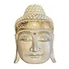 Decoratiune din lemn Capul lui Buddha, alb cu auriu