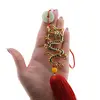 Amuleta breloc Feng Shui Dragon albastru model 3 cu pietre semipretioase si ciucure rosu, imagine 3