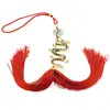 Amuleta breloc Feng Shui Dragon albastru model 3 cu pietre semipretioase si ciucure rosu
